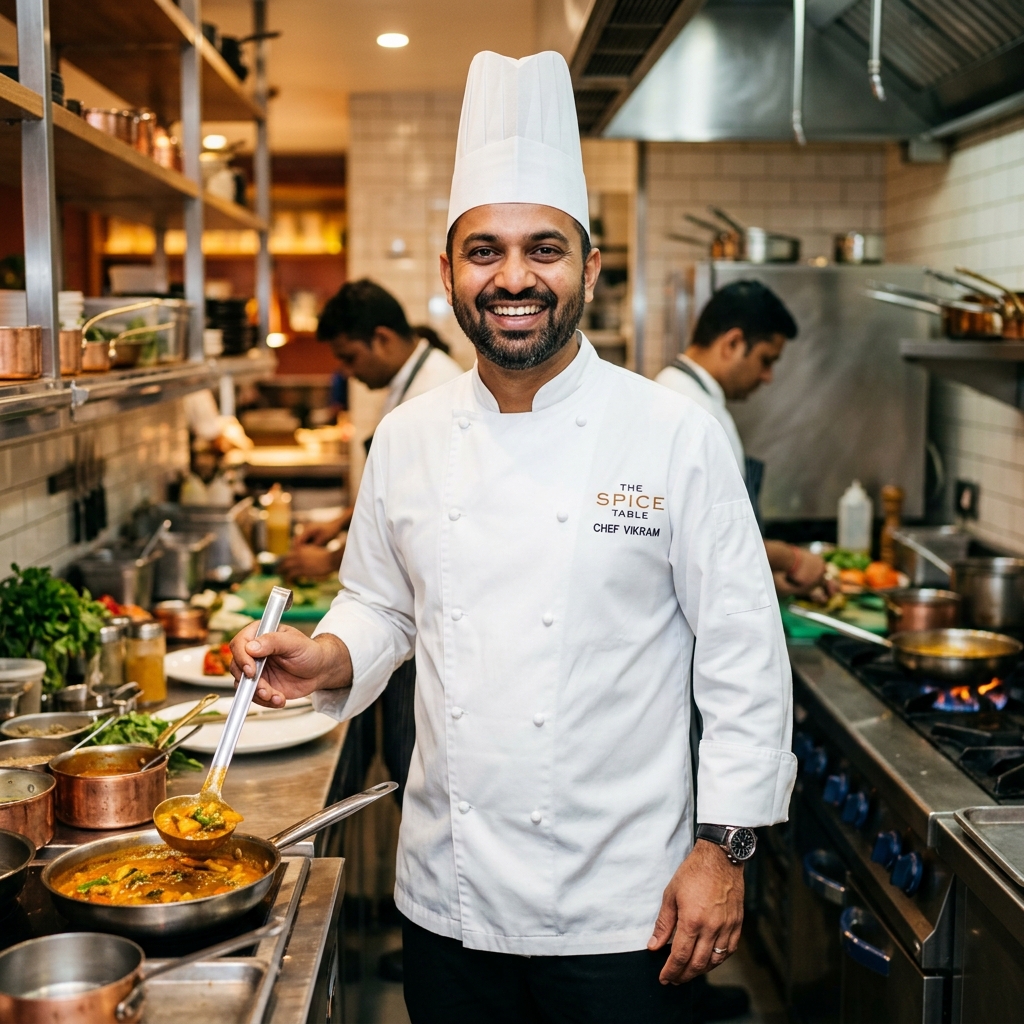 Chef Prasad Rao smiling in the kitchen